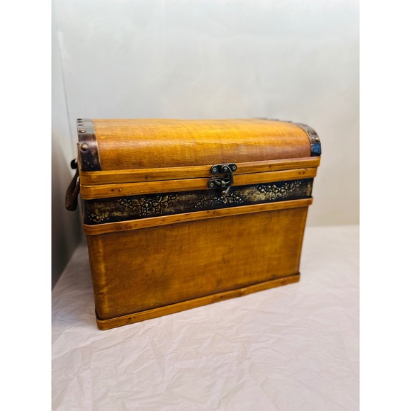 Accents | Vintage Style Wooden Treasure Chest Domed Trunk Storage Box ...